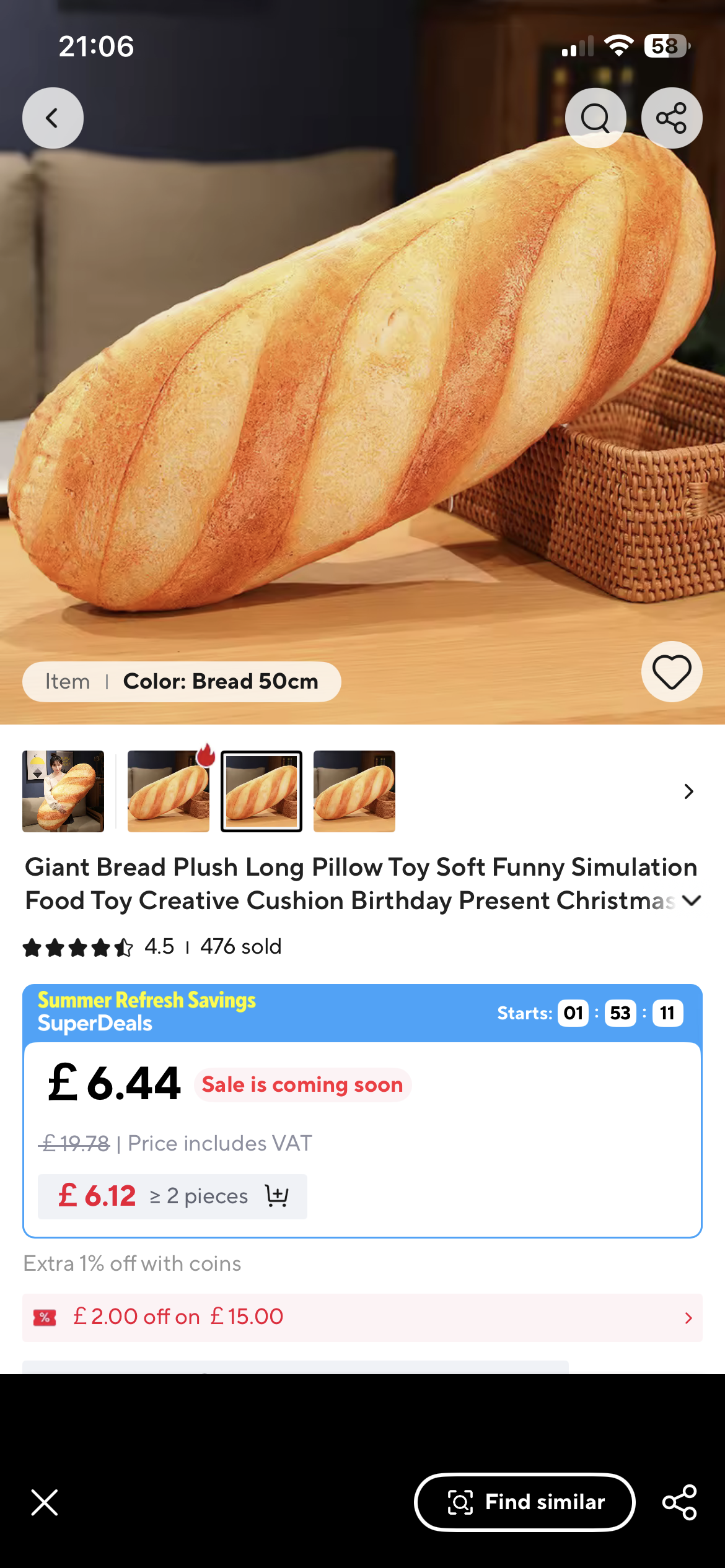 Giant Bread Plushy — Soft Realistic Bread Loaf Plush Toy (20cm & 50cm)