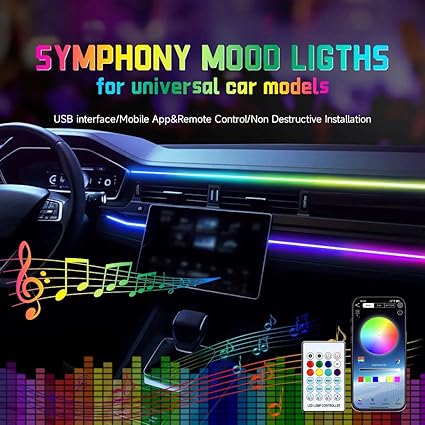 Car Ambient Lighting Kit, 110cm RGB 168 LEDs