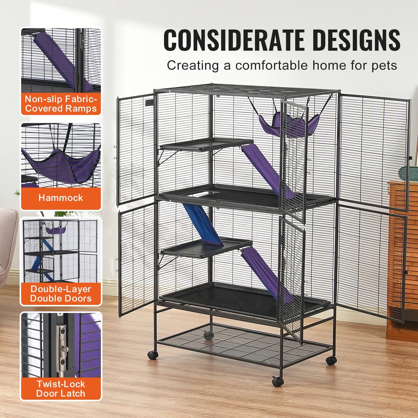 Large 4-Tier Small Animal Cage — Ferrets, Rats & Guinea Pigs