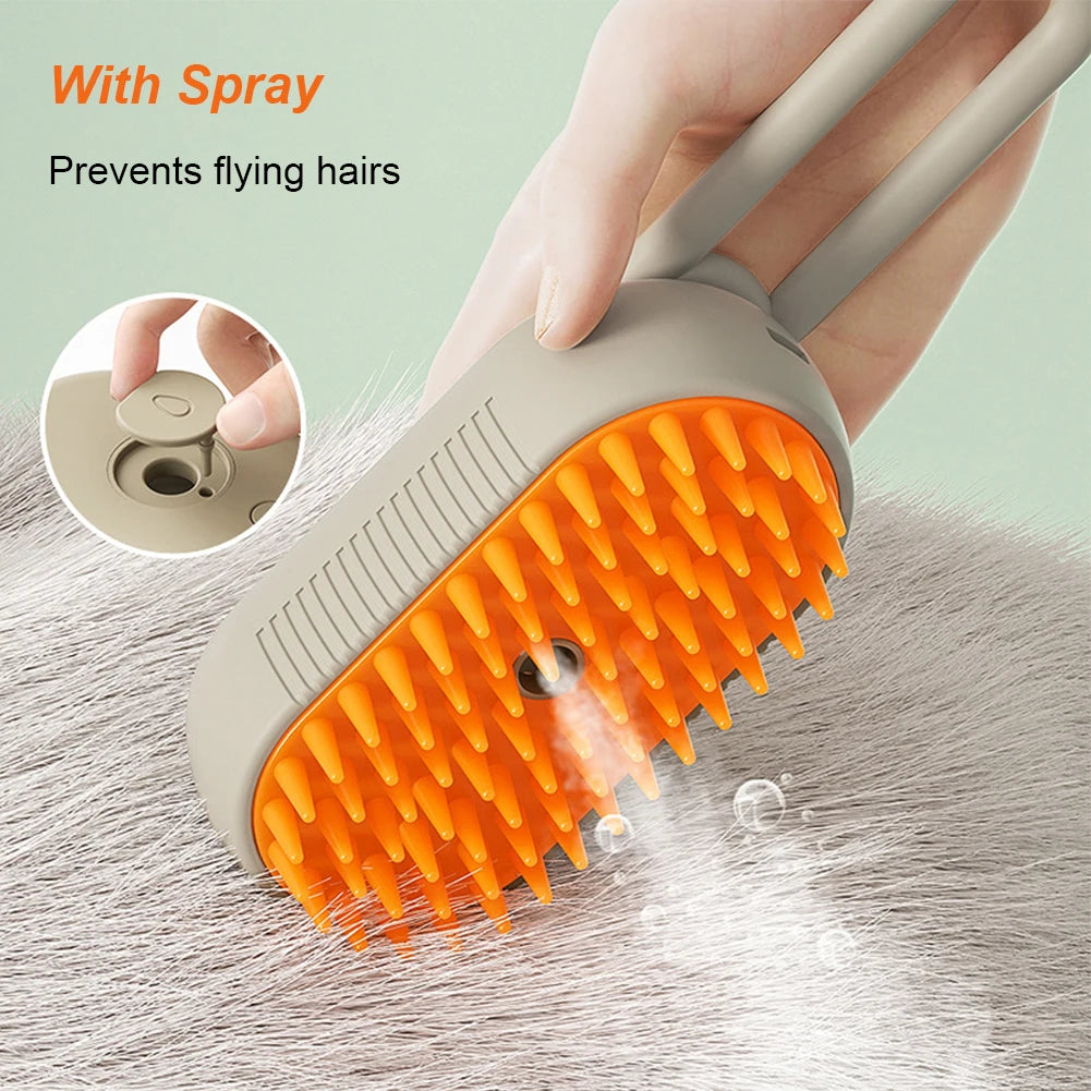 3-in-1 Electric Steam Pet Brush — Self-Cleaning Grooming Comb