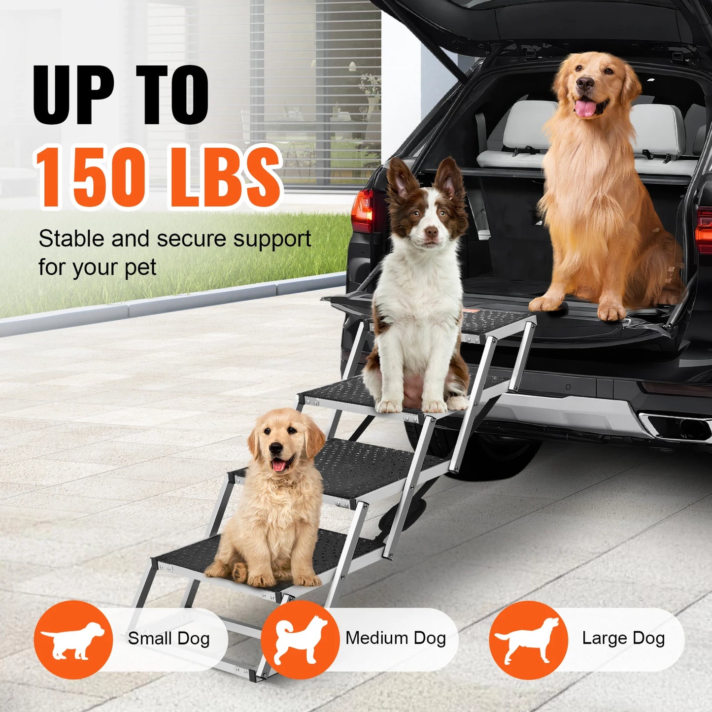 Folding Dog Car Steps — Portable Aluminium Pet Stairs