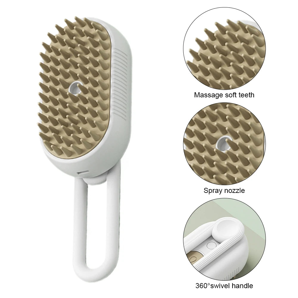 3-in-1 Electric Steam Pet Brush — Self-Cleaning Grooming Comb