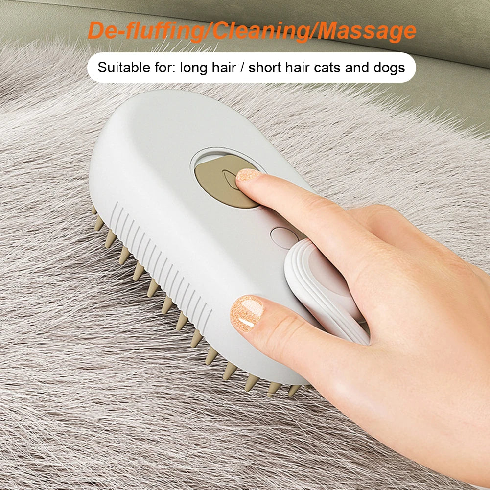 3-in-1 Electric Steam Pet Brush — Self-Cleaning Grooming Comb