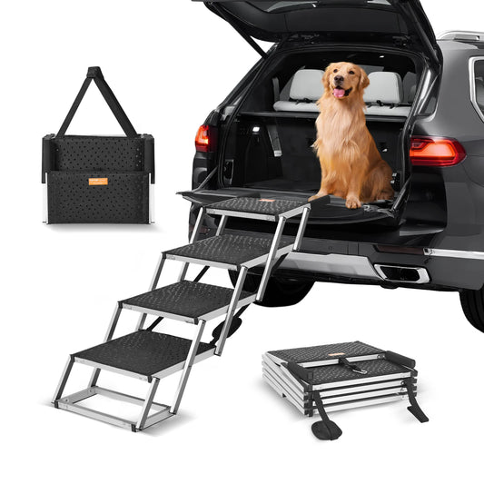 Folding Dog Car Steps — Portable Aluminium Pet Stairs