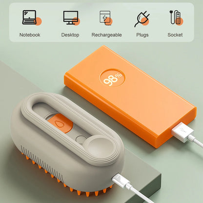 3-in-1 Electric Steam Pet Brush — Self-Cleaning Grooming Comb