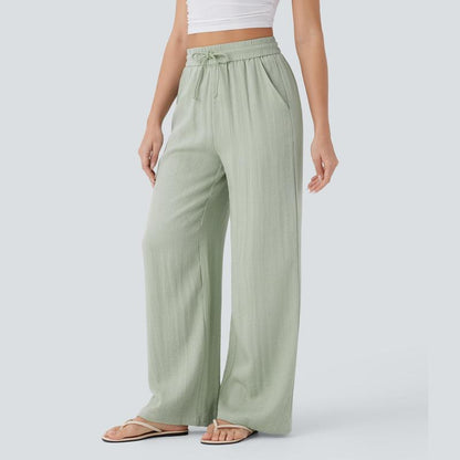 Halara High Waisted Wide Leg Linen-Feel Trousers with Side Pockets
